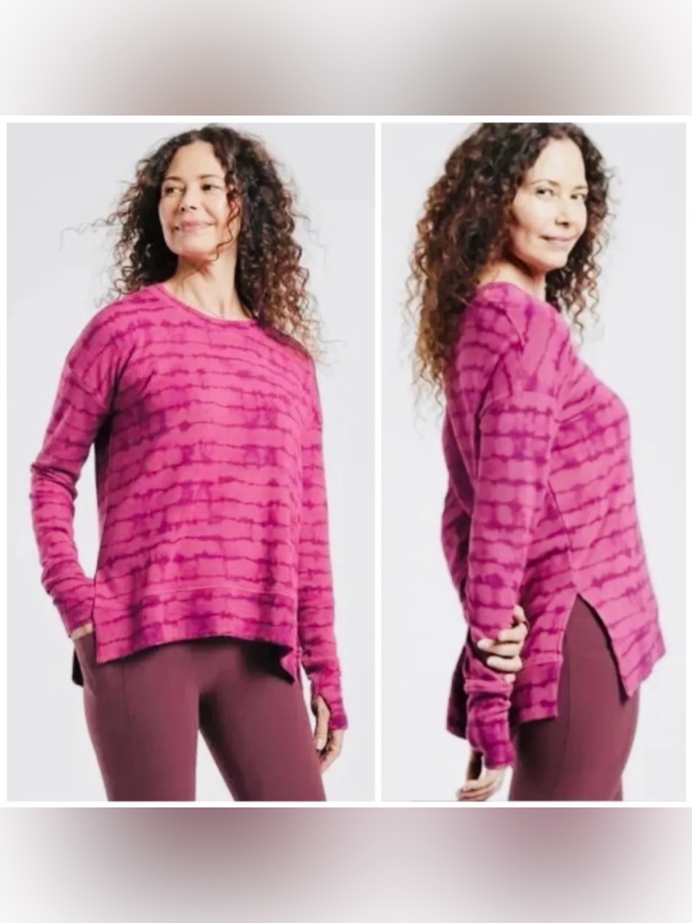 ATHLETA Coaster Luxe Tie Dye Shibori Striped Pink Sweatshirt Size Large